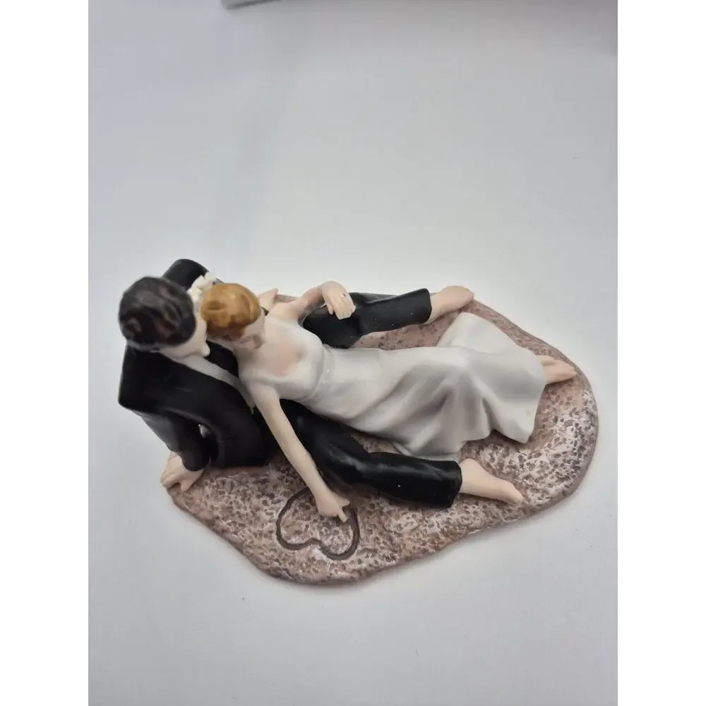 Weddingstar Romantic Couple Lounging On Beach Hand Painted Porcelain Cake Topper